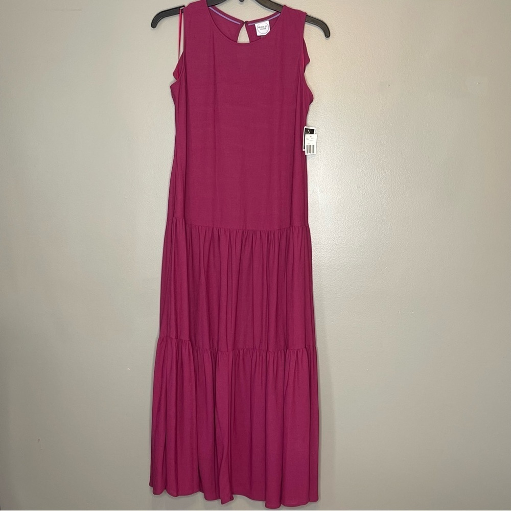 Violet Weekend Magenta Pink Sleeveless Ruffle Maxi Dress Size L Large (NWT)